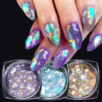 1 caixa de Aurora Unhas de Glitter Cristal Opala Flocos de Design Holo Iridescente Chrome Pó de Lantejoulas Manicure Nail Art Acessório NFOB01-12