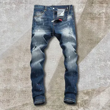 2023 Designer De Moda Homens Jeans Retro Color Splash Destruído Ripped Jeans Homens Hip Hop Calças De Streetwear Jeans Punk Calças