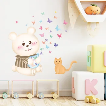Desenho animado do urso de quarto de criança do jardim de infância de parede decoração adesivos de Parede Auto-adesivo PVC pode ser removido anime cartaz de papel de parede