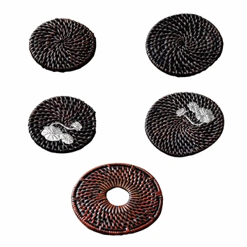 Engrossado Rodada Artesanal de Rattan Tapetes para a Cozinha Jantar Partes Lugar Esteiras de Vime Decoração para Conjuntos de Chá e Xícaras