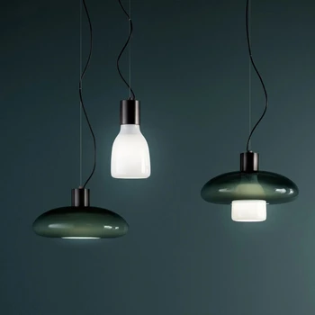 Italiano Simples de Vidro Verde Único de Jantar luminária LED E27 Iluminação Branca Quente de Cabeceira, Sala Indor Decoração de Suspensão de Fixação