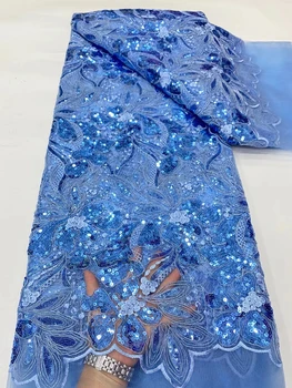 LDPN251 cor Azul Africana net laço de tecido com lantejoulas,de boa aparência, bordado francês de tule de renda para festa/vestido de noiva