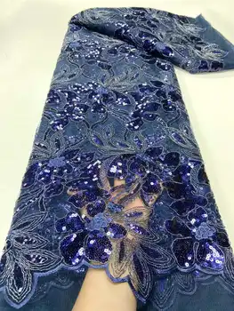 Luxo 3D bluie Glitter Africano francês Malha de Tecido de Renda 2023 Alta qualidade de tule de malha de renda Nigeriano vestido de Noiva de Renda para mulheres