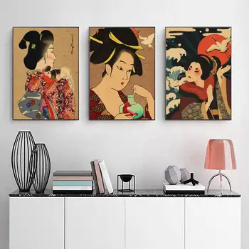 O Estilo japonês de Ukiyo Pintura Empregada POSTER Poster Imagem Imprime Moda Parede de Lona Arte de Decoração de Cozinha