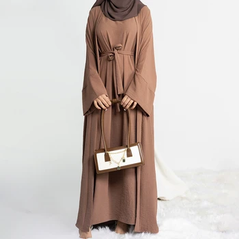 Outono Inverno 2 Peças Abaya Quimono Muçulmano Conjunto de Ramadã Abayas para as Mulheres, Dubai, Turquia Hijab Vestido Longo Define o Islã Roupas