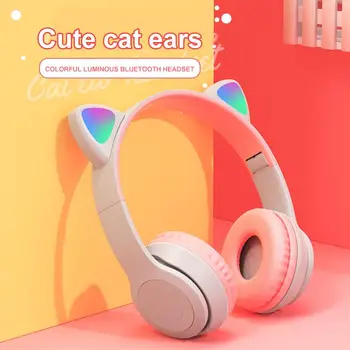 Sem fio Bluetooth Fone de Ouvido do Gato Com Microfone Fone de ouvido Estéreo de Baixo Capacetes Filhos Menina Dom de Fones de ouvido do PC Fone de ouvido do Telefone de Jogos